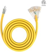12FT 12/3 Gauge Outdoor Tri-Tap Extension Cord Splitter with Multiple Outlets, Light Indicator, S...