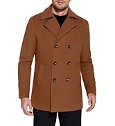 COOFANDY Men's Double Breasted Pea Coat Winter Overcoat Short Trench Coat Notched Collar