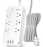 Power Strip - 10 FT Long Flat Plug Extension Cord, 6 Outlets 3 USB Ports Outlet Extender with Ove...