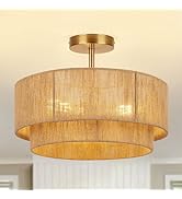 16'' Semi Flush Mount Ceiling Light,Boho Light Fixtures,3-Light Coastal Hemp Rope Ceiling Light F...