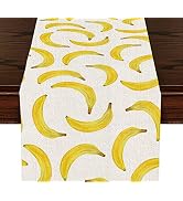 Lovely Modern Banana Print Table Runner, Kitchen Dining Table Decor, Tropical Fruit Palm Leaves T...