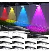 Solar Fence Lights Outdoor 12-Pack, Waterproof Solar Powered Deck Light with Warm White &amp; 6 RGB C...