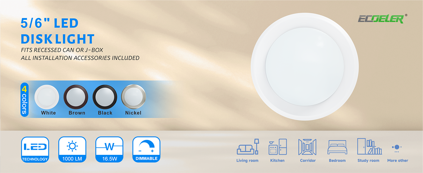 5/6 dimmable led disk light flush mount