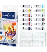 Faber-Castell Watercolor Paint Set - 12 Liquid Watercolors Paint Tubes (9ml) and Mixing Palette -...