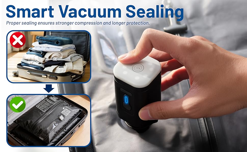 Easy to use electric vacuum bag system pack zip seal and pump space saver essentials