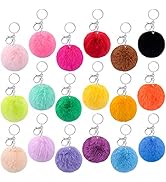 BQTQ 18 Pieces Pom Pom Keychain Rabbit Faux Fur Pom Pom Balls Keychain Fluffy Pom Pom with Keycha...