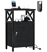 runjuly Wooden Nightstand with Lock, Bed Side Table with Drawers, Bedside Table with Charging Sta...