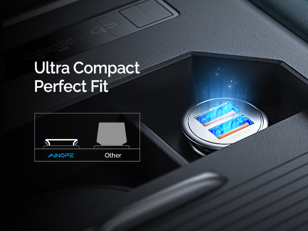 AINOPE USB Car Charger 45W/6A [All Metal] Fast Car Charger Mini Cigarette USB Adapter