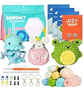 AUAUY Crochet Kit for Beginners, 3PCS Beginners Crochet Animal Kit, Yarn, Eyes, Stuffing, Crochet...
