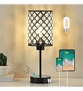 GyroVu Crystal Table Lamp - Black Bedside Lamps with USB C+A Ports for Nightstand, Bedroom, Livin...