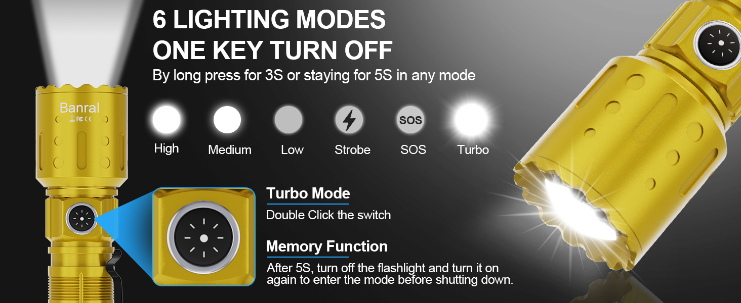 6 LIGHTING MODES AND ONE KEY TURN OFF
