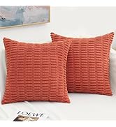 decorUhome Rust Fall Decorative Throw Pillow Covers 18x18 Set of 2, Soft Corduroy Striped Square ...