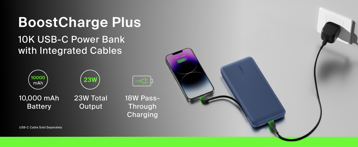 Image of belkin power pack with text reading boostcharge plus.