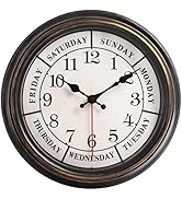 zyzamay 12 Inch Retro Wall Clock,Classic Day of The Week Wall Clock,Easy to Read,Non-Ticking Roun...