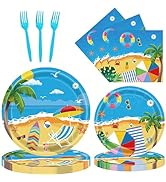 96 Pcs Summer Beach Plates and Napkins Summer Party Decorations Beach Theme Decorations Birthday ...