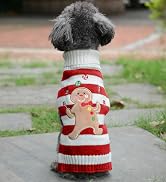 TENGZHI Dog Sweater Red Striped Gingerbread Man Pet Turtleneck Fall Winter Warm Puppy Jumper Pet ...
