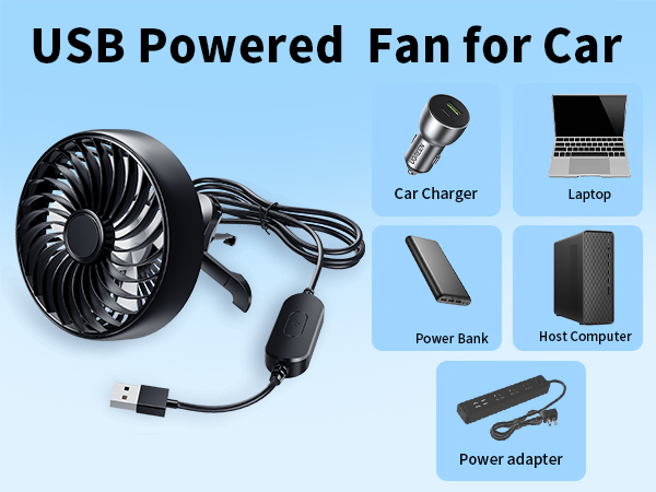 xuenair usb fan for car air vent compatible with car charger laptop power bank computor adapter
