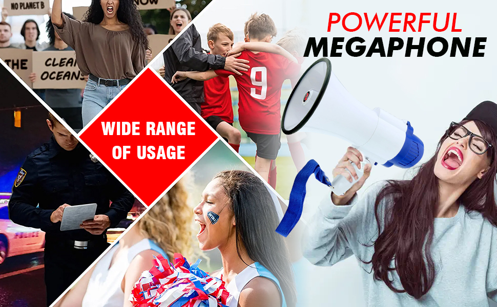 megaphones, bull horns, bull horn loud speaker, horn speaker, megaphone with mic, megaphone speaker