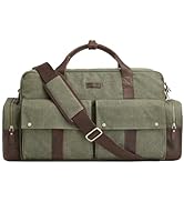 S-ZONE Duffle Bag for Travel Canvas Duffel Bag Carry on Leather Trim Overnight Weekender Bag for ...