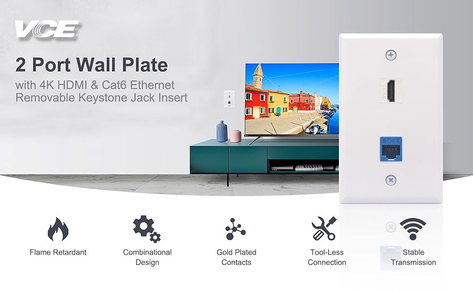 VCE Cat6 RJ45 Ethernet and HDMI Wall Plate