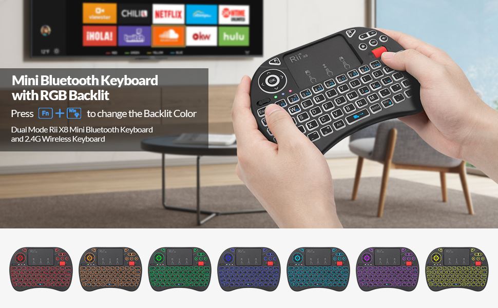 Mini Bluetooth Keyboard with 8-Color RGB Backlit