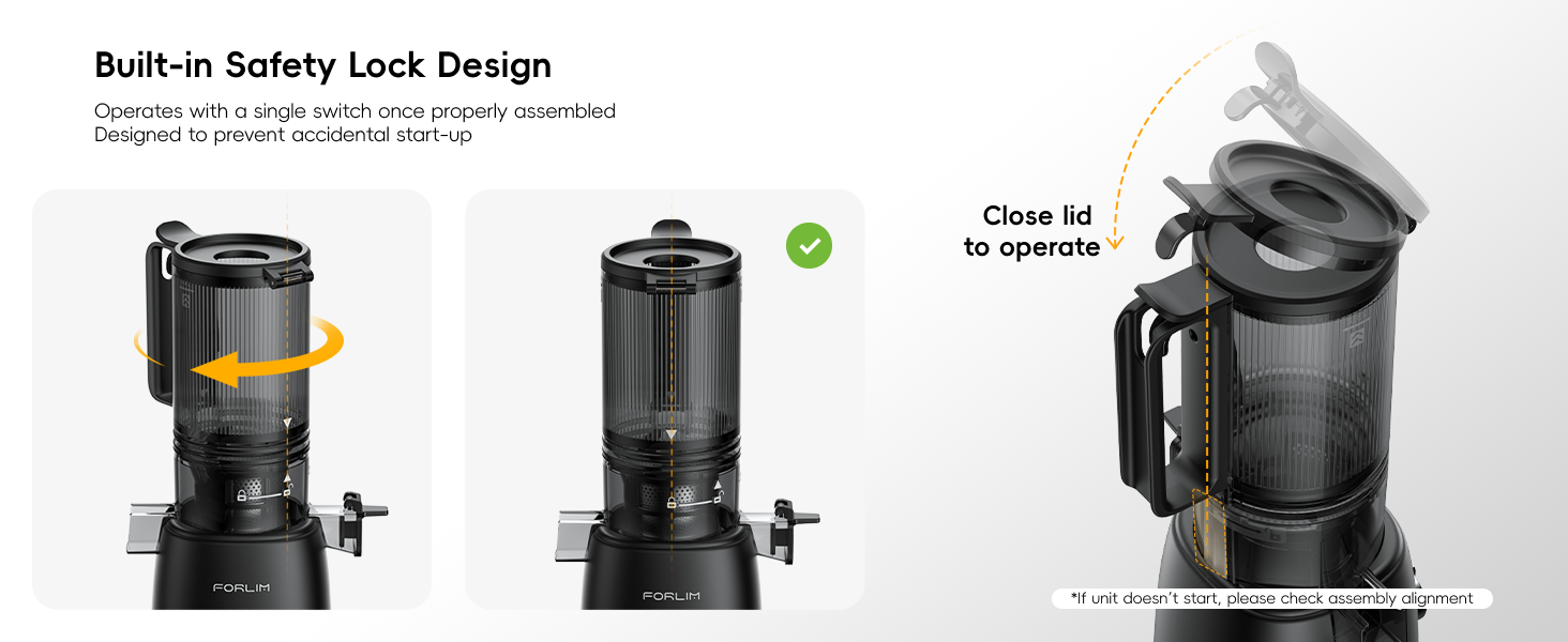 FORLIM juicer hopper rotating into the locked position with the lid closed