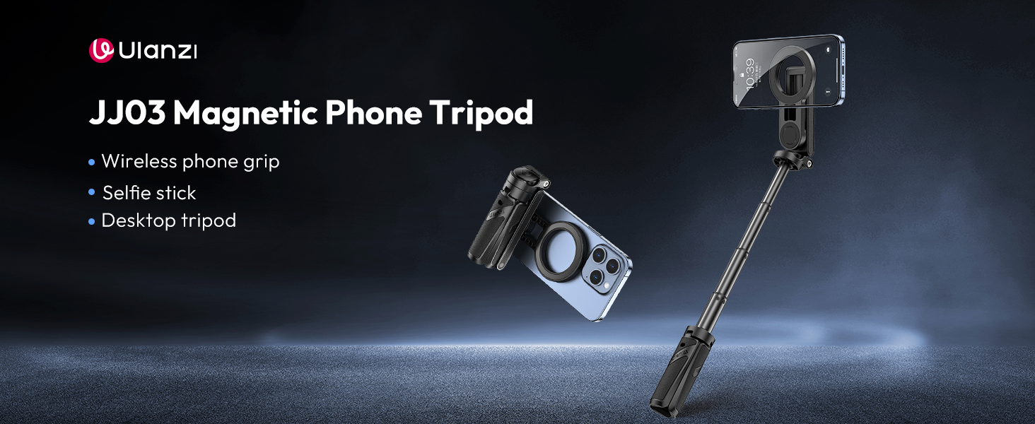 ULANZI JJ03 Magnetic Tripod for Phone with Remote Control, 3-in-1 Selfie Stick Handle Grip 