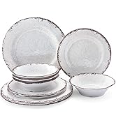 LEHAHA Vintage White Melamine Dinnerware set-12 Piece Lightweight Unbreakable Outdoor Camper Plat...