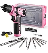 WORKPRO 8V Pink Cordless Drill Driver Set with single Layer Stack &amp; Carry Box, 8V Cordless Drill ...