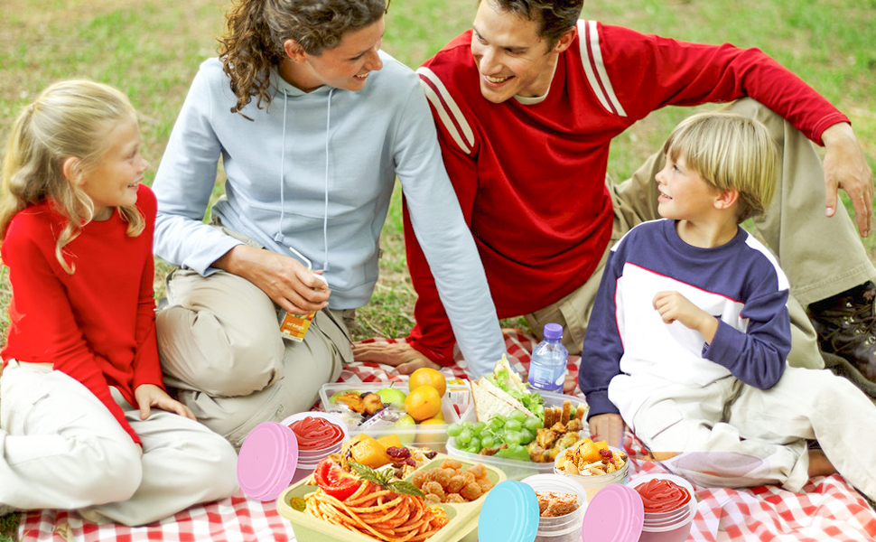 You can use the small dressing containers with lids on your picnic