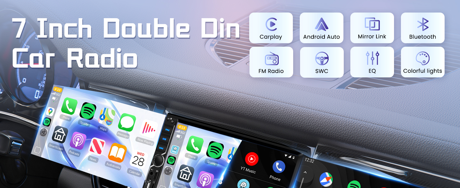 Rimoody Double Din Wireless Carplay Car Stereo