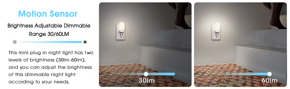 Dimmable night light with two brightness mode