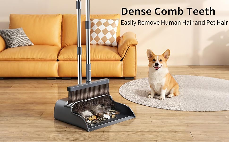Broom dustpan set with dense comb teeth