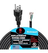 14 Gauge Replacement Power Cord,8Ft Cable 110V 115V 120V 300V Pigtail for Appliance, NEMA 5-15P P...