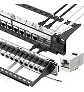 Jadaol 24 Port Shielded Patch Panel Rack or Wall Mount 19-Inch, 1U Cat6A Network Panel Preloaded ...