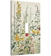 Yamxbfa Decorative Light Switch Cover Rustic Beige Wildflower Green Plants Yellow Floral 1 Gang O...