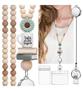 YAVVOZH Teacher Lanyard with Id Holder, Retractable Lanyards for Id Badges Keys, Cute Wooden Bead...