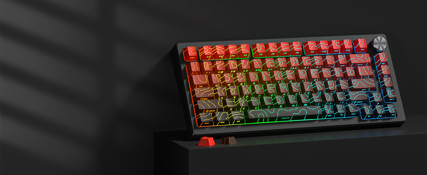 womier Red Black Topographic keycaps Line Backlit keycaps Shine Through Keyboard Keys Side Printed