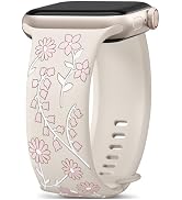 Floral Engraved Band Compatible with Apple Watch Bands for Women 40mm 42mm 41mm 38mm 44mm 45mm 46...