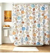 Fall Shower Curtain for Bath Farmhouse Maple Leaves Pumpkin Shower Curtain | 72 x 72 In Waterproo...