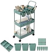 danpinera Storage Cart on Wheels, 3 Tier Bathroom Cart Organizer Slim Laundry Cart Narrow Shelf C...