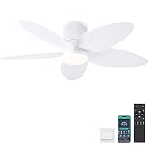 Surtime Palm Leaf Ceiling Fans with Lights-42 Tropical Ceiling Fan with Light and Remote/APP Cont...