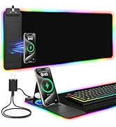 Mouse Pad with Foldable Phone Holder &amp; Wireless Charger, XL RGB Gaming Mousepad 31.5"x11.8" Large...