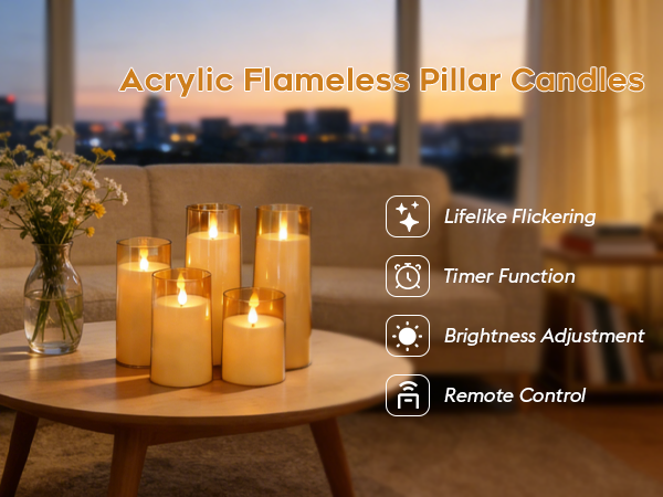 Amber Acrylic Flameless Pillar Candles