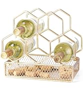 Drincarier Countertop Wine Rack - 6 Bottle with Cork Storage Freestanding Modern Gold Metal Wine ...