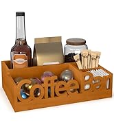 Coffee Station Organizer &amp; Condiment Storage – Coffee Station Organizer for Counter, Wooden Coffe...