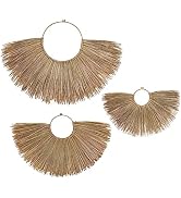 PEMAR Set 3 Seagrass Wicker Wall Decor Rustic Fan Wall Hanging Boho Woven Basket Wall Pediment He...