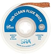 SRA Soldering Wick with Flat Woven Copper Desoldering Braid Strip and No Clean Flux for Easy Dama...