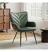 MALOL Mid-Century Modern Green Faux Leather Accent Chair, Upholstered Armchair for Living Room/Be...
