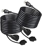 [2PACK] 10FT Outdoor Weatherproof Power Extension Cord - Black Weather Resistant Outside Garden E...